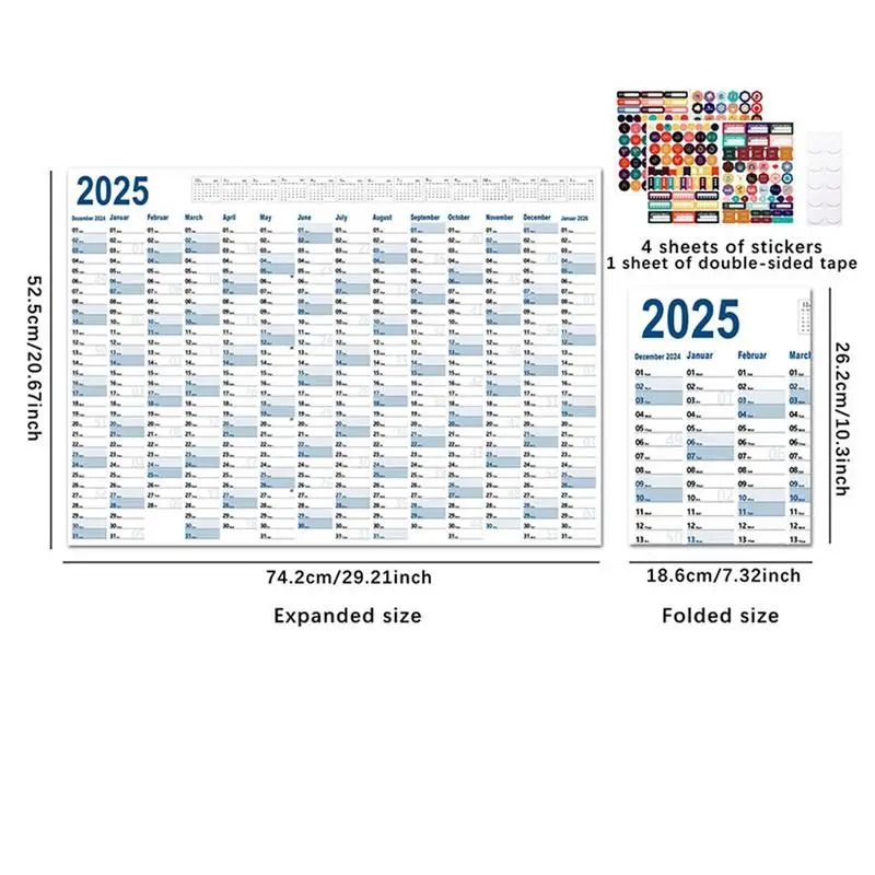 2025 Yearly Calendar Planner 2024 Full Year to View Calendar 74x52cm Wall Calendar runs 1. 2025 - 12. 2025. for Home