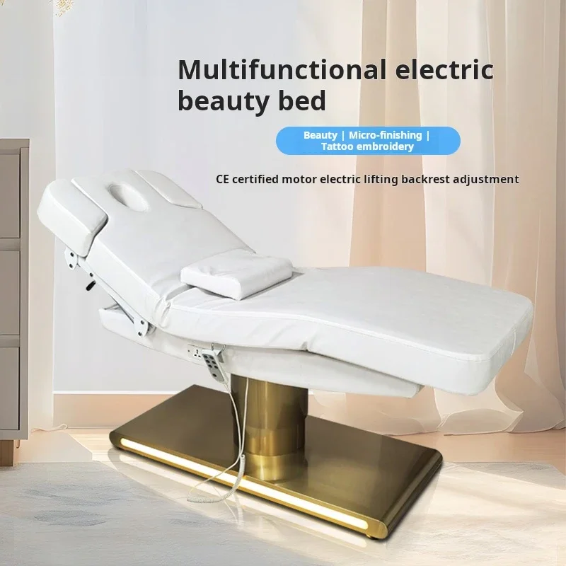 Gold Stainless Steel Base Electric Massage Table European Style Massage Tables with LED Light