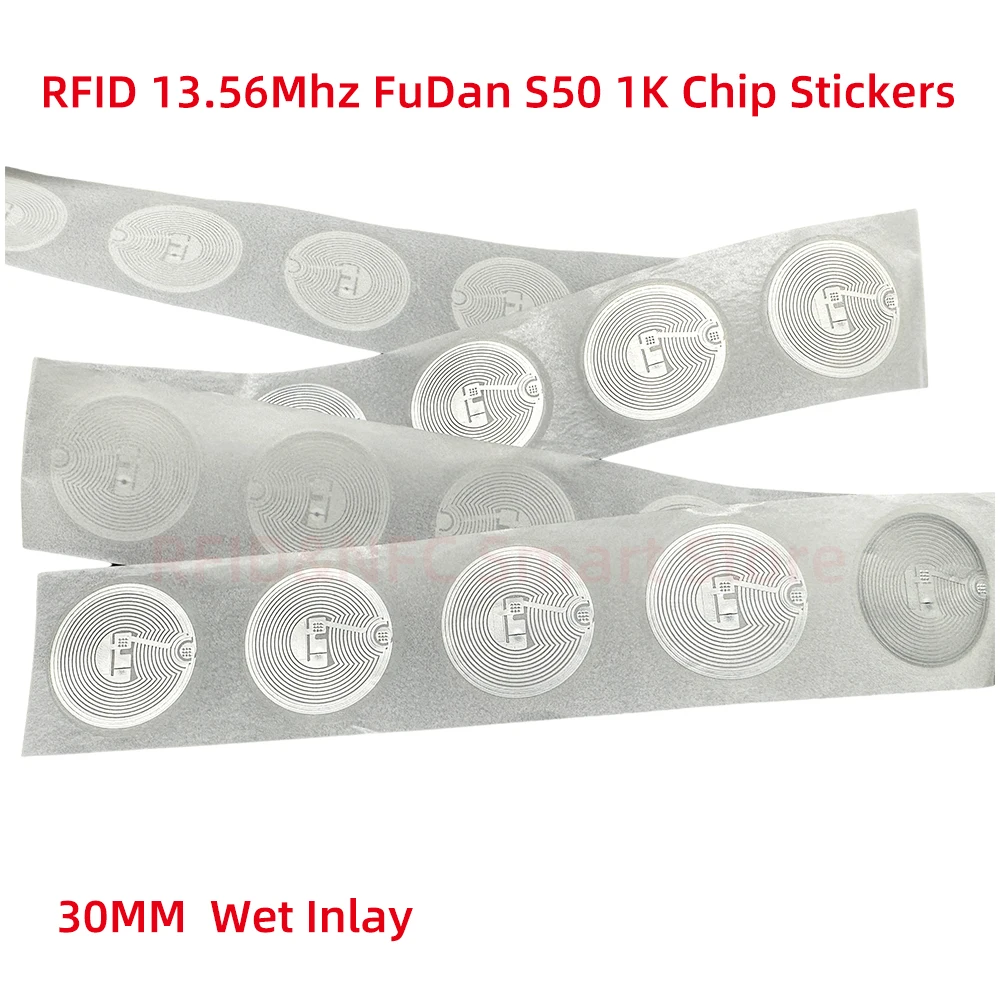 10pcs RFID S50 Smart Tag 14443A Mi F08 Classic 1K EV1 S50 Wet Inlay Sticker F08 1024 Bytes Lable RFID Tags for Andriod NFC Phone