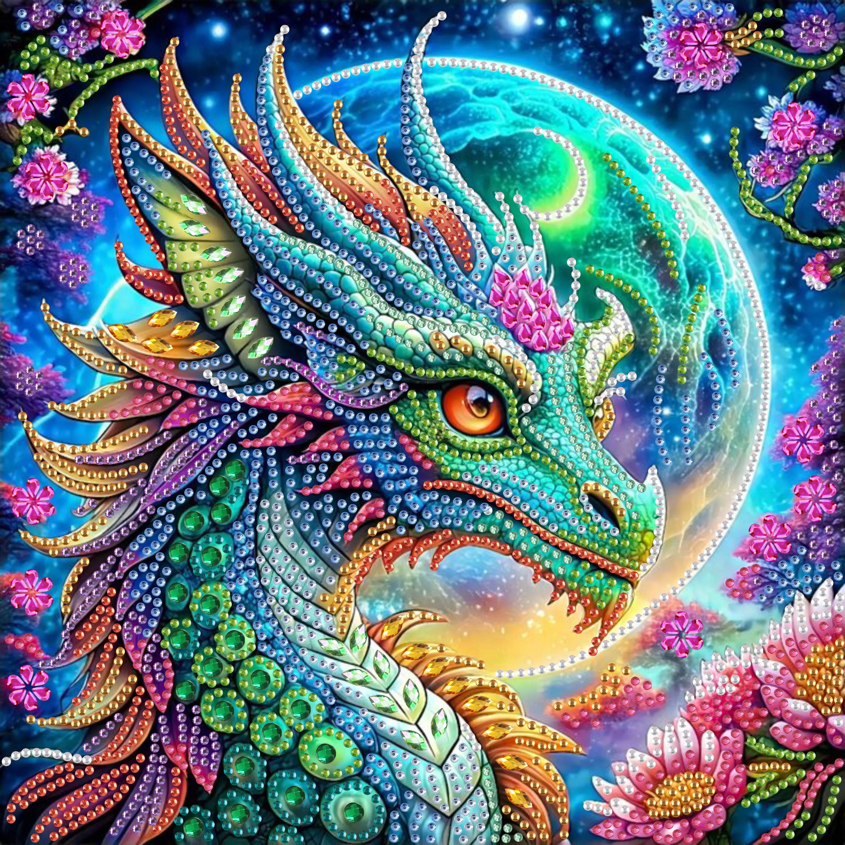 1 set of colorful dragon diamond painting set, DIY 5D colored irregular crystal diamond partially inlaid painting design