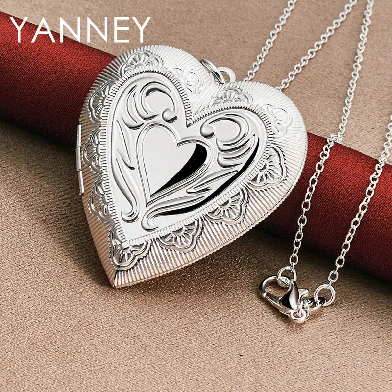 

925 Sterling Silver 16-30 Inches 40MM Fine Heart Frame Necklace For Women Fashion Charm Gift Jewelry Wedding Party