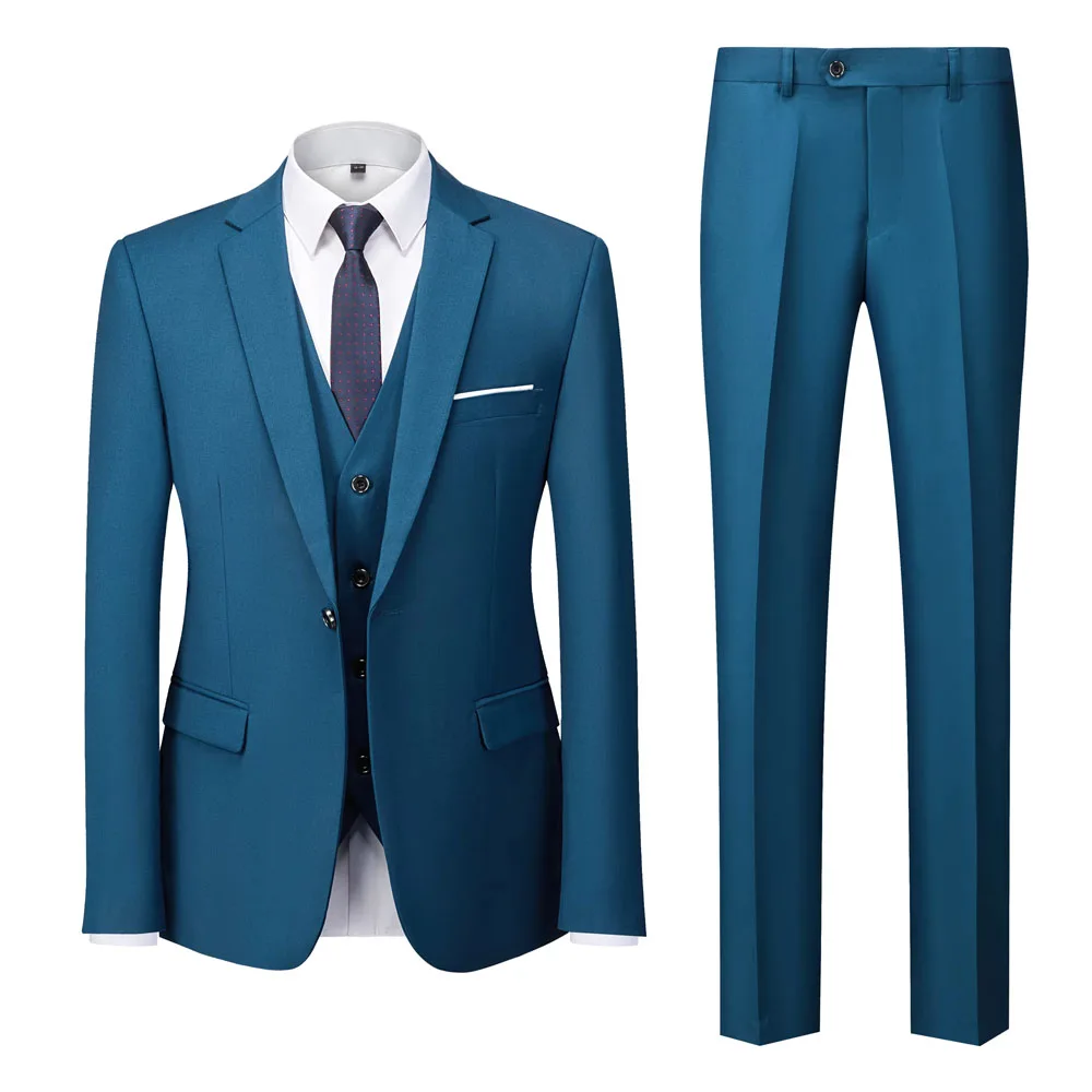 

Fashion Men's Suits ( Jacket + Vest + Pants ) 3-Pieces Set Men's Business Suit Bride's Wedding Dress Party Male Blazers Suit