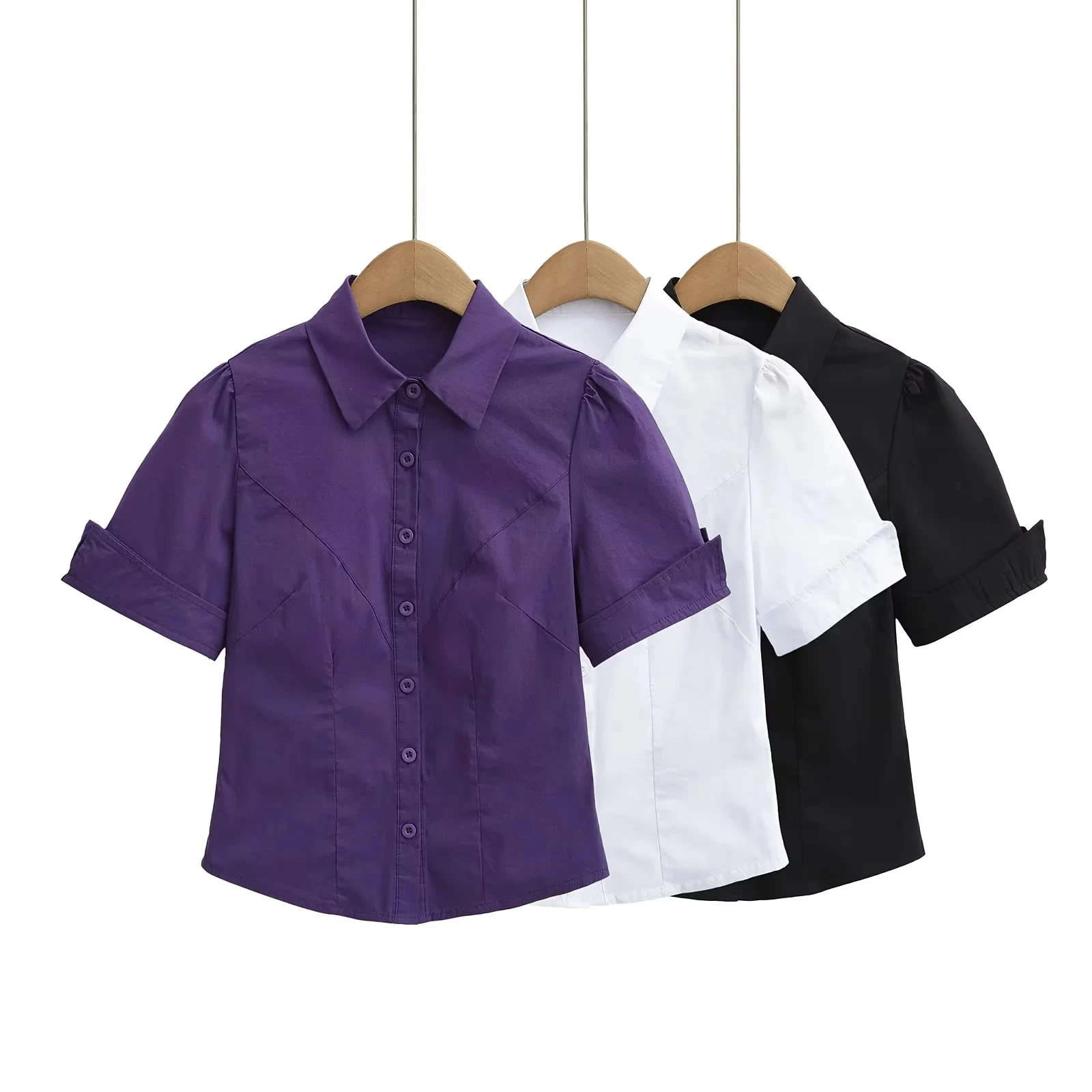 Slim Fit ort Sve Bubble irt Damen Faion Sommer New Sle Waist Cinched Hot Girl Top Dünnde Damenbluse