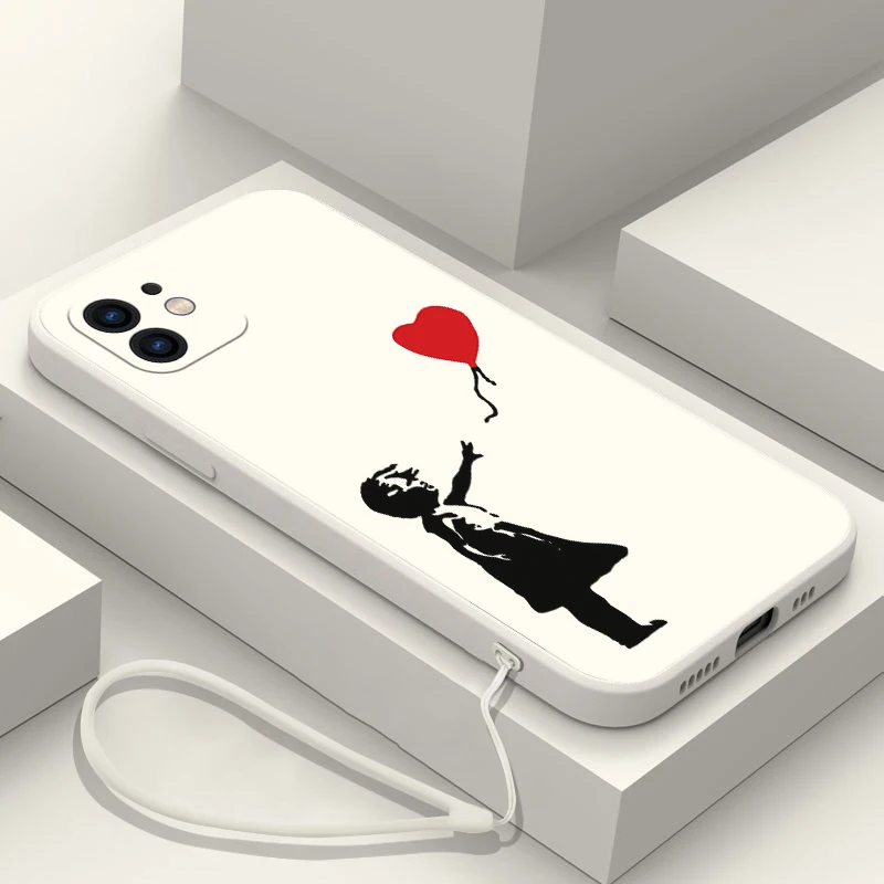 Graffiti Artist Banksy Phone Case For iPhone 16 15 14 13 12 11 Pro Max Mini X XR XSMAX Plus Soft Silicone Cover With Hand Strap