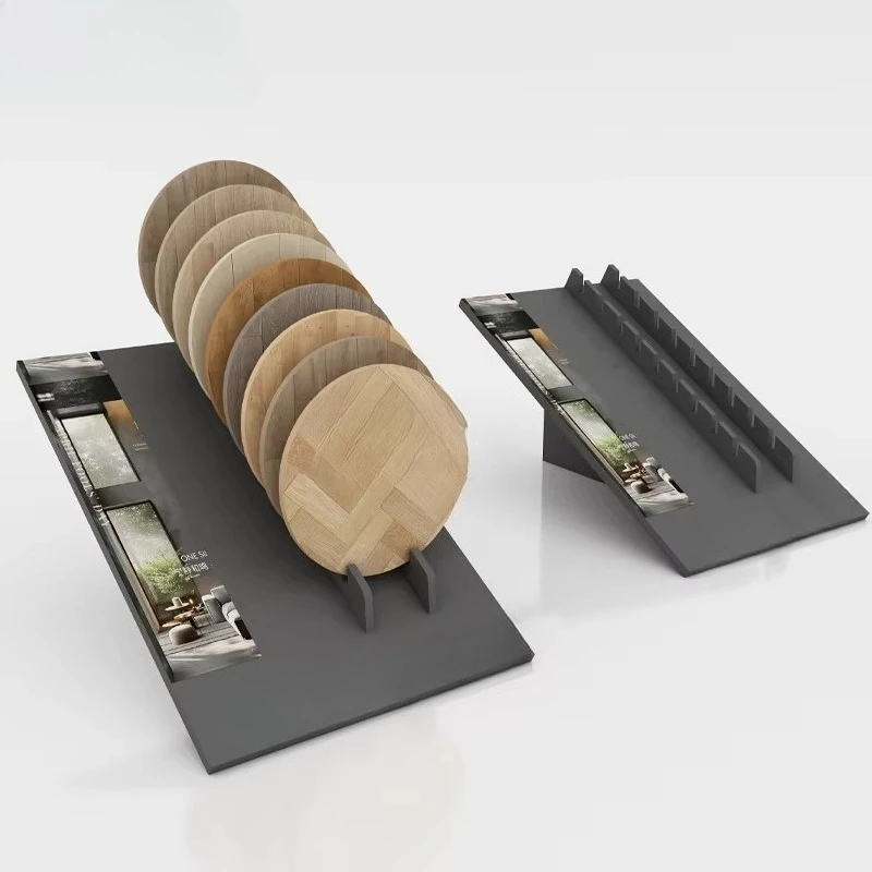 

&c Custom Logo Portable Round Tile Wood Sample Countertop Flooring Display Rack for Showroom Store
