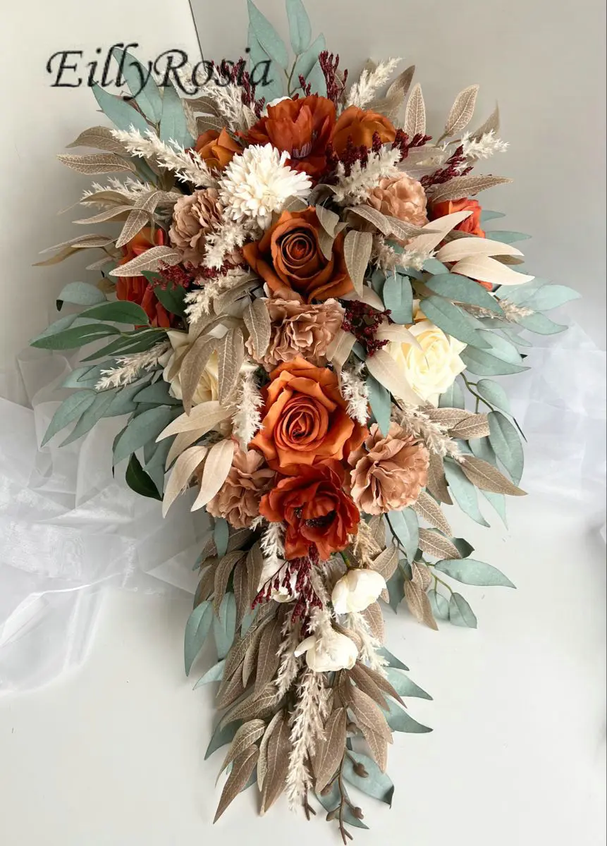 

EillyRosia Autumn Caramel Color Wedding Bouquet for Bride Fall Winter Fake Artificial Bridal Flowers ramo de boda de novia