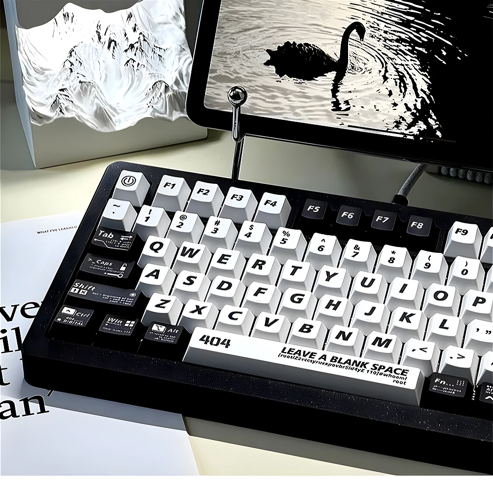 

Danger 404R2 Theme, Keycap Set PBT Cherry 136 Keys, Personality, Black and White, For 61/87/104/108 Mechanical Keyboard