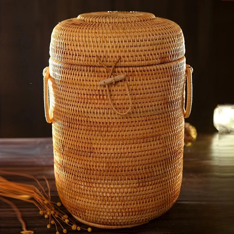 Multi-Functional Rattan Storage Basket Hand-Woven Organizer for Sundries Jewelry Tea Food and Ornament Container