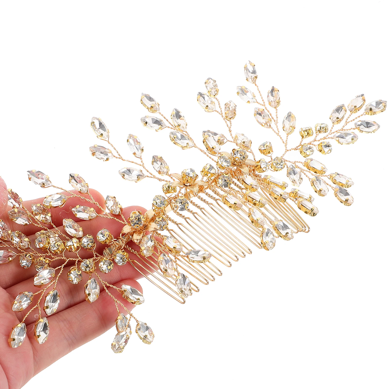 

Gold Bride Hair Rhinestone Accessories Wedding Bridal Comb Weave Side Combs for Women