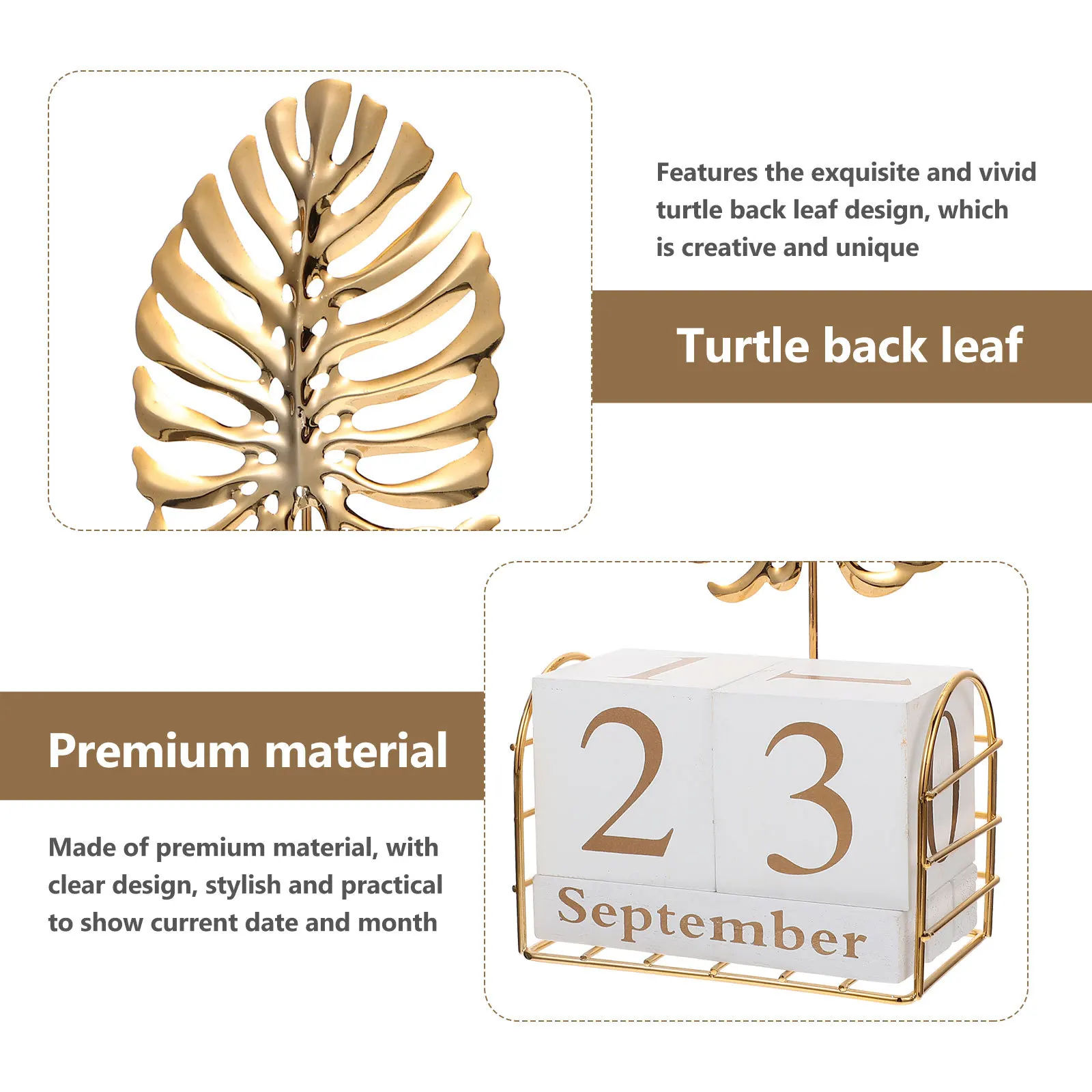 

1 Set Desktop Wooden Square Decoration Premium Turtle Leaf Calendar Brick Cube Date Month Display Adjustable