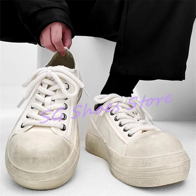 

Fashion Big Head Bread Canvas Shoes for Men Mixed Color Round Toe Chunky Bottom Lace-Up Sneakers Male Outdoor Leisure Shoes