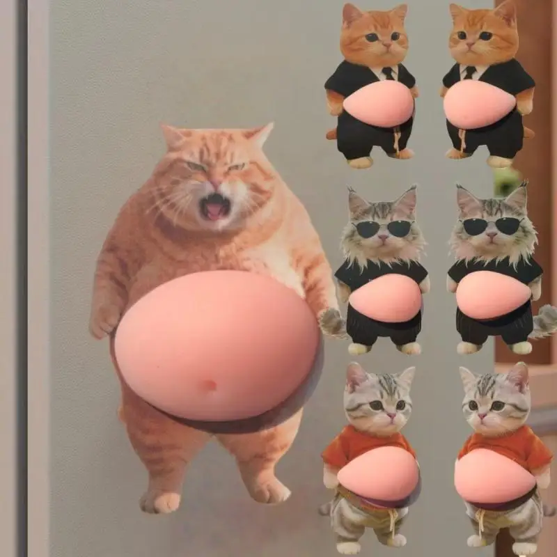 【S】1/2Pcs Cute 3D Squeezable Soft Belly Dog Cat Stickers DIY Relieve Stress Mobile Phone Laptop Decoration Decal Home Decor