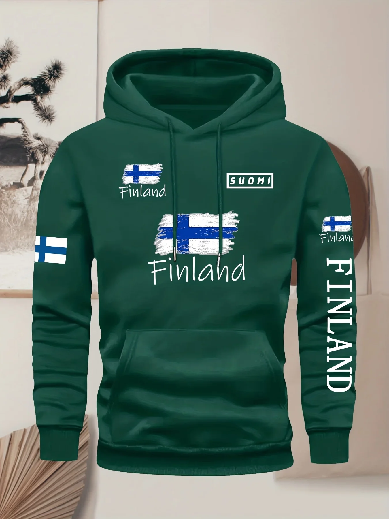 Customization Men'S Stylish Hoodie Featuring Finnish National City Elements With Various Patterns, Kangaroo Pocket, Adjustable D