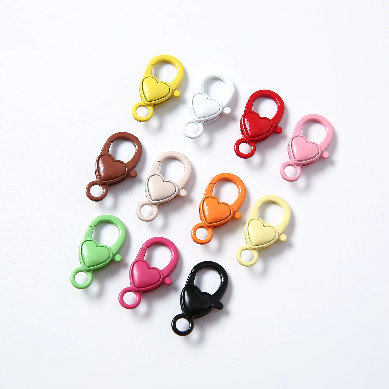 Macaron Color Heart Shape Lobster Clasp Hooks Painted Metal Heart Spring Snap Clips Connector Hardware for DIY Bag Charms