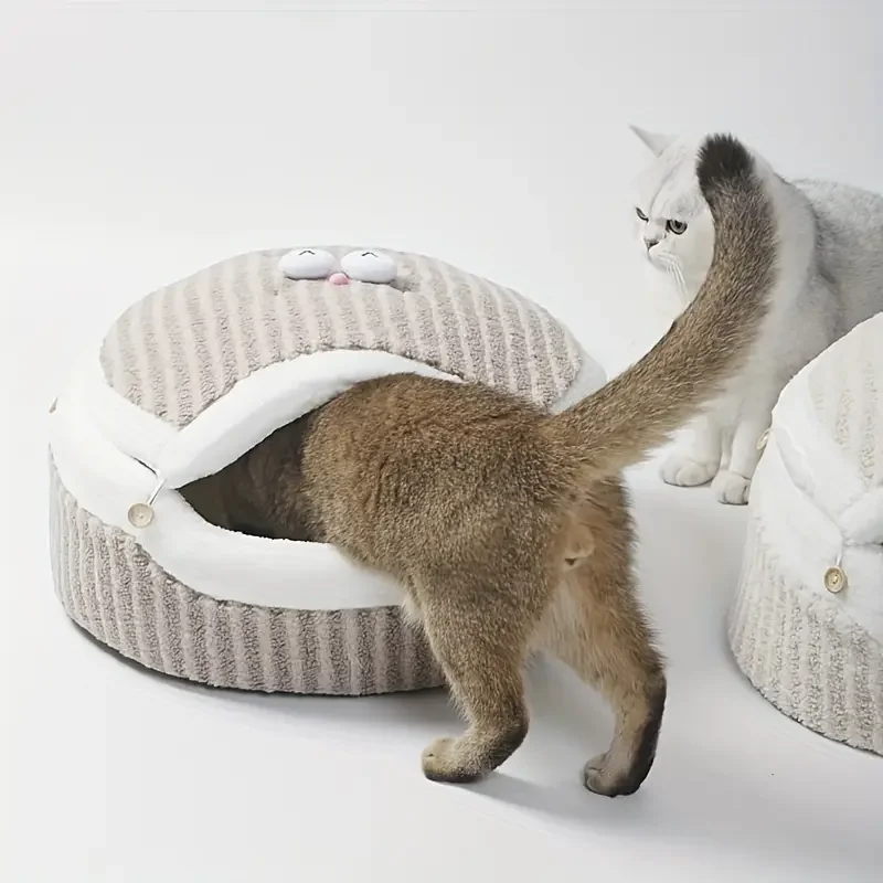 Multifunctional Cat Bed House,Plush Warm Cat Nest with Cute Design,with Removable Cover,  Cozy Cave Nest Indoor Cama Gato 고양이 굴