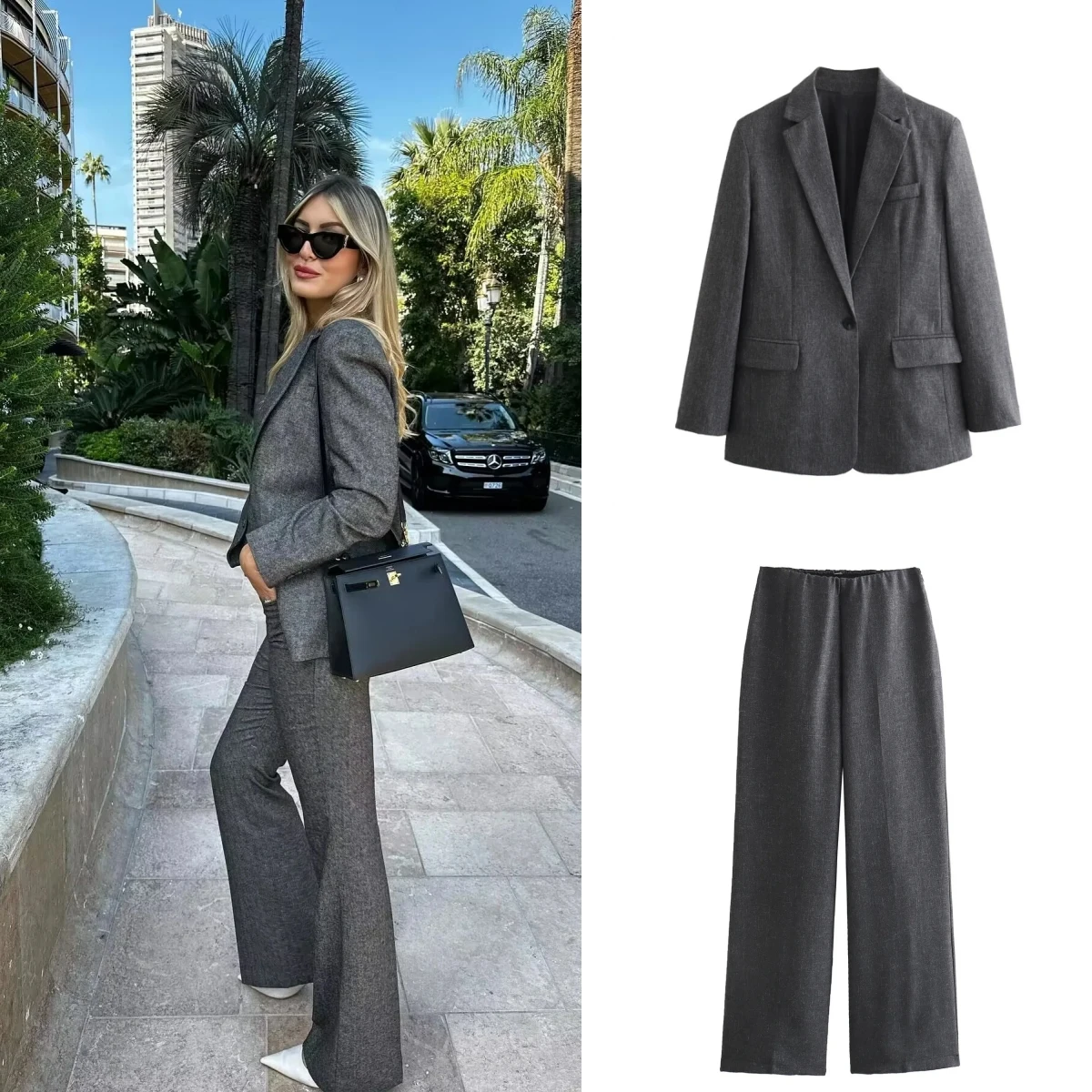 

PB&ZA women's clothing 2024 autumn new style simple temperament commuting style loose suit jacket+suit pants set