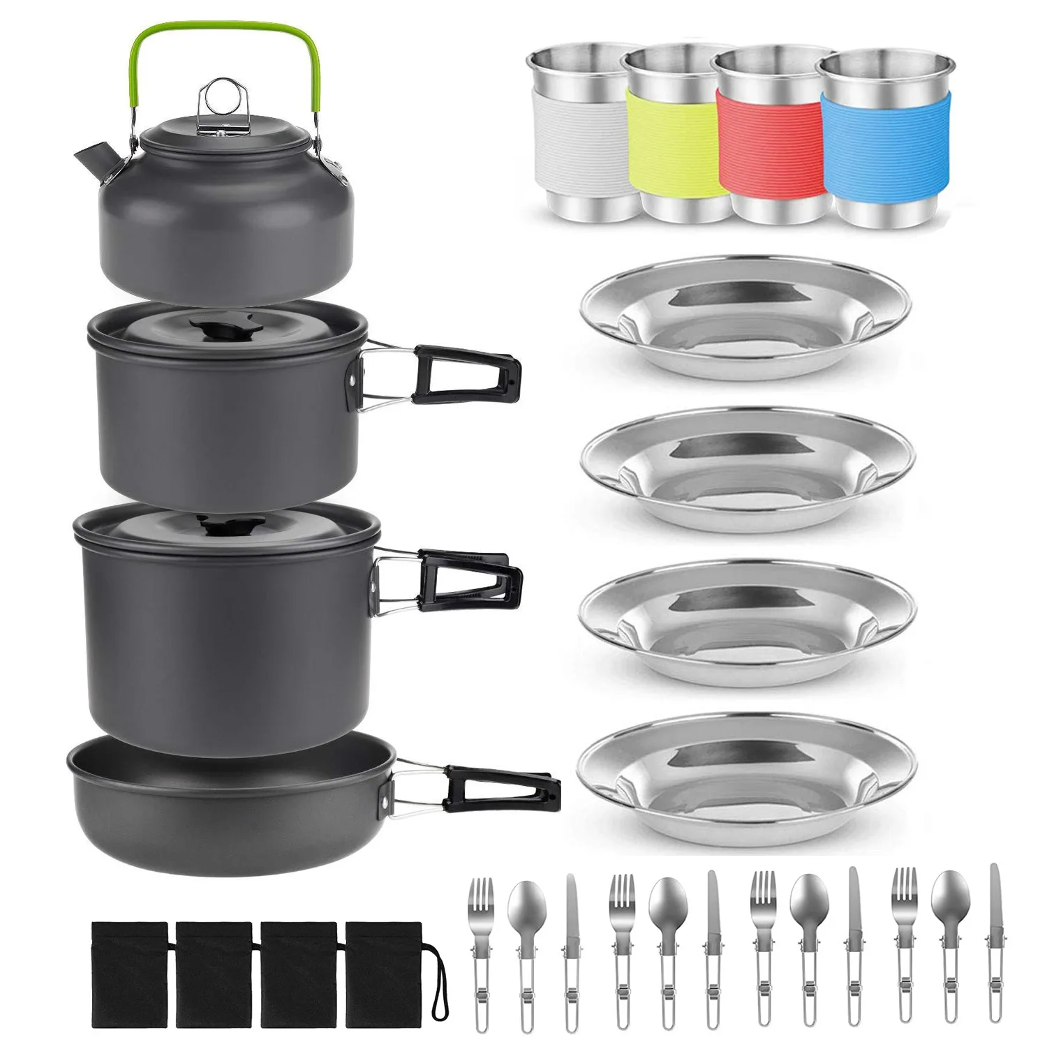 

Camping Pot And Cooking Tableware Set, Outdoor Folding Portable Aluminum Alloy Picnic Utensil Set For 4-5 People,L280