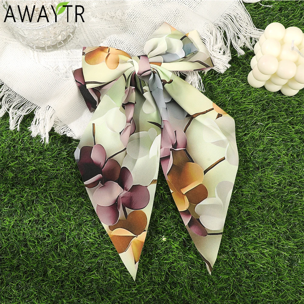 AWAYTR Glossy Orchids Ribbon Bow Hairpin Fabric Bowknot Hair Clips Valentine Headwear Girl Hair Accessories Festival Gift