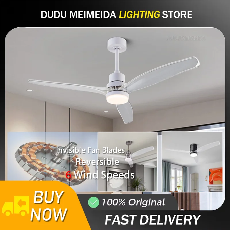 52 Inch Transparent Ceiling Fan Light With Remote Dimming 6 Speed Reversible Electric Fan Living Room Bedroom Office Ceiling Fan