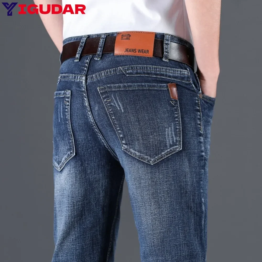 

2025 Мужская одежда, прямые эластичные хлопковые джинсы, мужские модные деловые джинсовые брюки в классическом стиле, брюки Y2K, уличная одежда