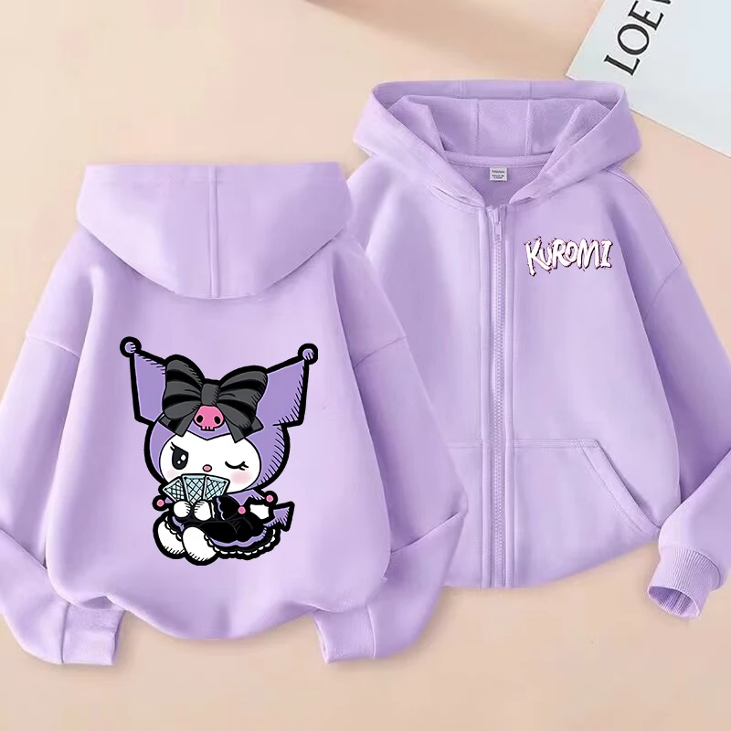 Kuromi mantel bertudung anak-anak Anime Sanrio laki-laki perempuan Kaus musim gugur musim semi anak-anak tipis pakaian luar Kawaii hadiah baru