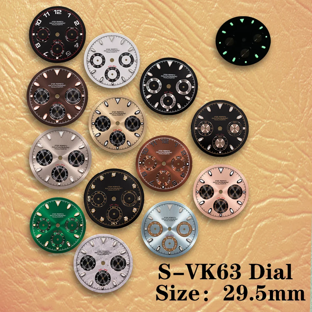 29.5mm S Dial DTN Panda VK63 Dial Suitable for VK63 Quartz Movement Green Luminous Watch Modification Accessories