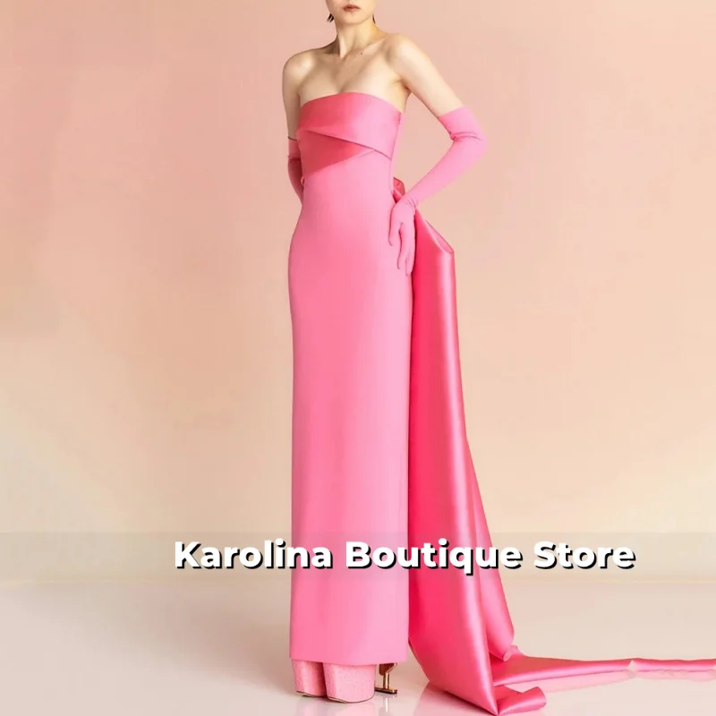 

Длинное вечернее платье из розового крепа без бретелек с драпированным шлейфом, контрастное элегантное вечернее платье, современное платье для выпускного вечера по индивидуальному заказу