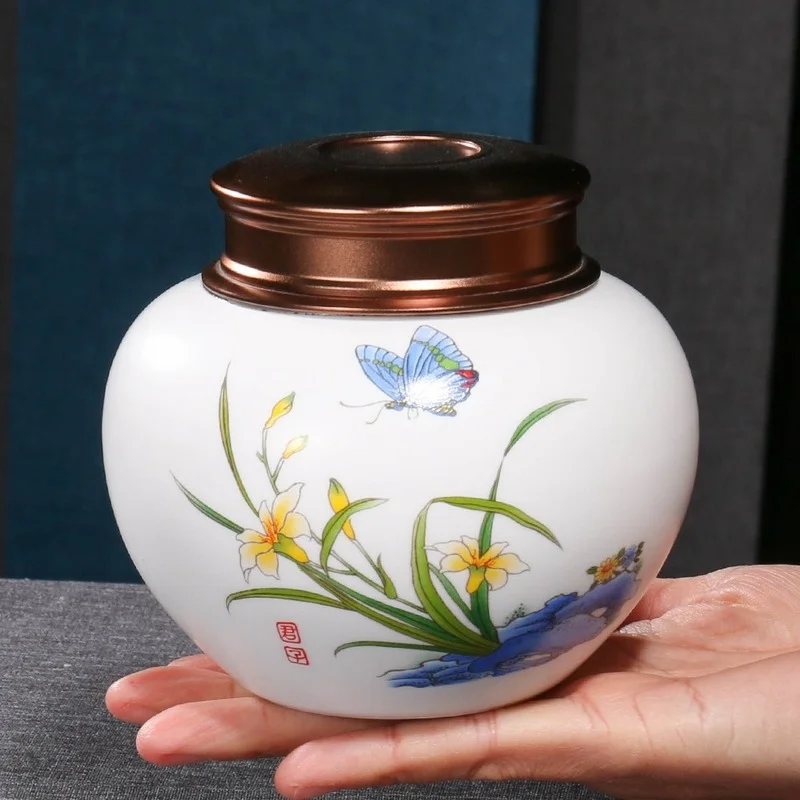 Orchid Tea Cans Ceramic Sealed Beans Storage Kitchen Bottles Ornament