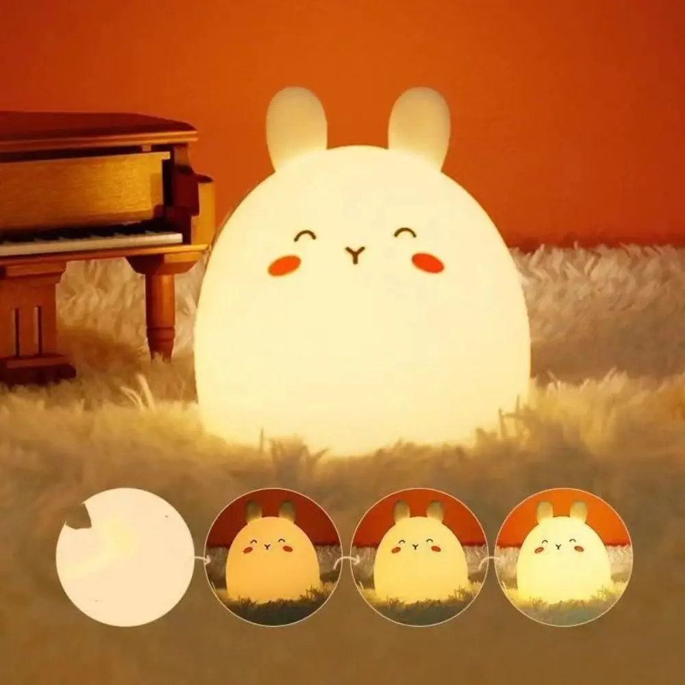 Craft Silicone Rabbit Night Light Cute Creative Desk Lamp USB Charging Portable Atmosphere Light Girl Boy