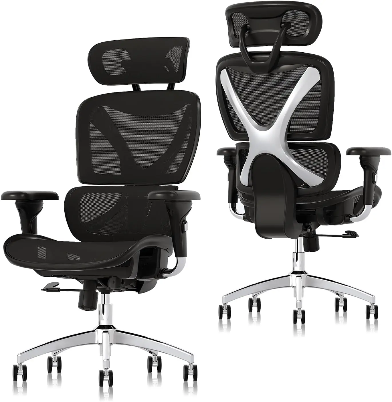 Ergonomic Mesh Office Chair Big and Tall Chair 300LBS with Wide Seat Adjustable 3D Armrest Headrest 3 Level Tilt Back Black