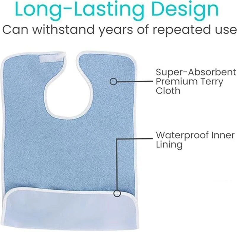 340D Adult Apron Waterproofed Terry Towelling Comfortable Unisex Clothing Protectors for Mother and Dad