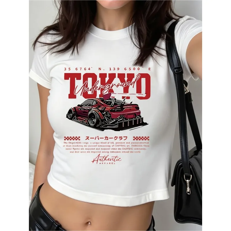 Ladies' Y2K Retro Japanese Anime Tokyo Nightlife T-shirt Y2K Summer New Trendy Fashion T-shirt