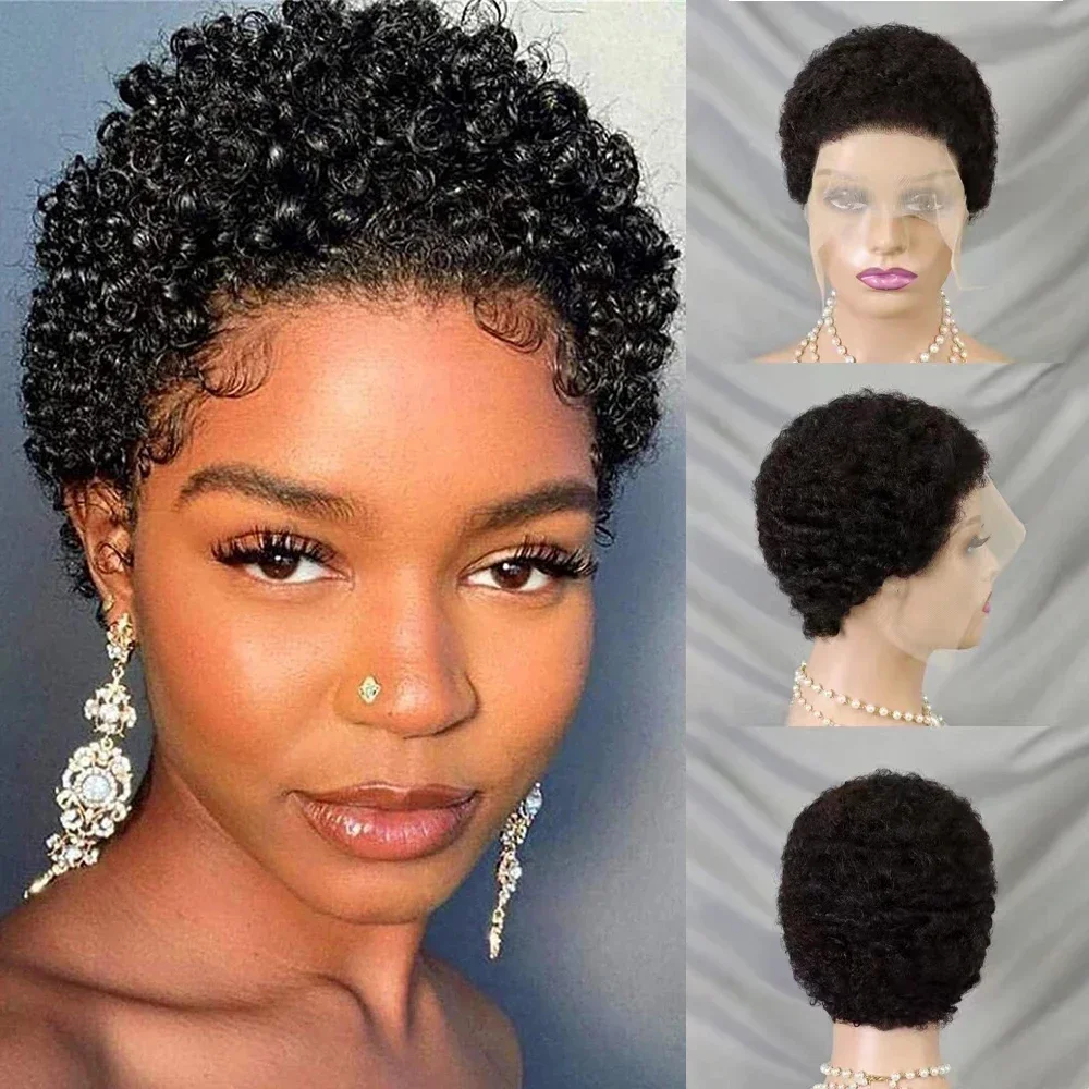 

Afro Kinky Curly Short Wigs for Black Women Human Hair Brazilian Curly Human Hair Pixie Cut Wig 13x4 Lace Frontal Human Hair Wig