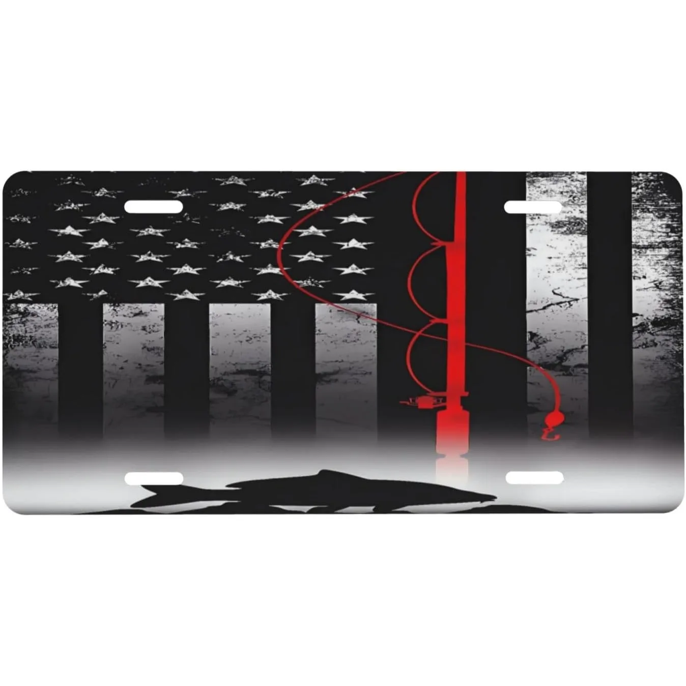 Fischrute mit amerikanischer Flagge, patriotischer Fischer, Aluminium-Nummernschild, 6 x 12 Zoll, Metall-Auto-Nummernschild-Abdeckung vorne, Auto-Dekoration