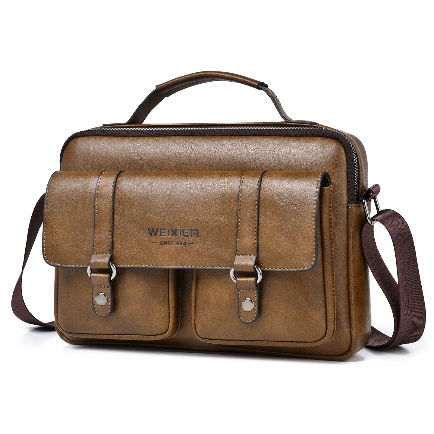 New Fashion PU Mens Crossbody Bag Waterproof Business Commute Laptop Bag Lightweight Shoulder Bag