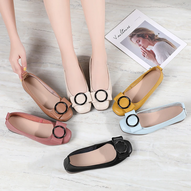 2022 Spring and Autumn New Pointed Toe Shallow Mouth Square Heel Small Leather Shoes Women's Casual Elegant Fashion High Heels