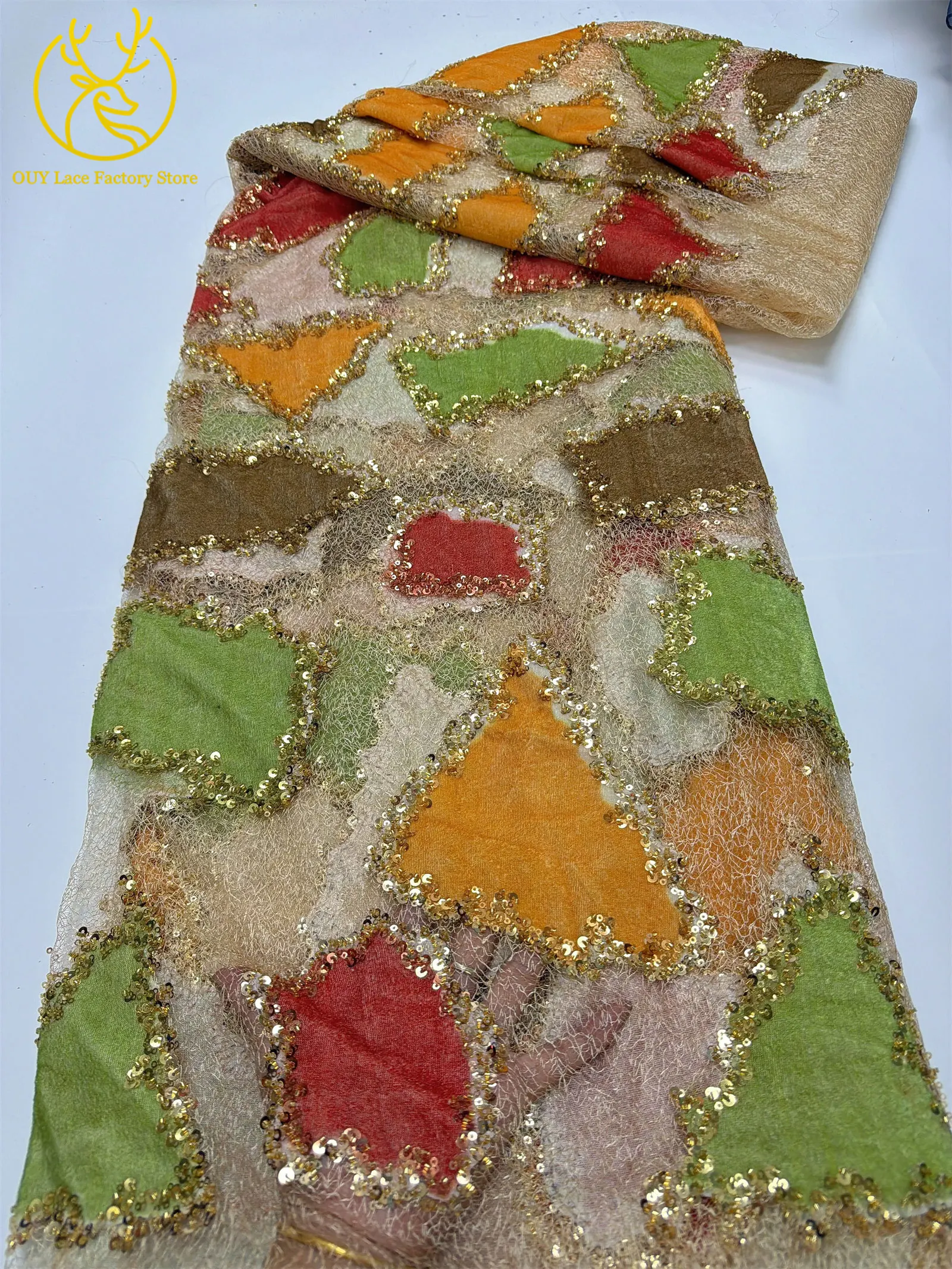 Luxuriöser nigerianischer Tüll-Spitzenstoff mit Perlen, neues Design, französischer afrikanischer Pailletten-Spitzenstoff für Damen, Abendkleid, zum Nähen – Detail 10