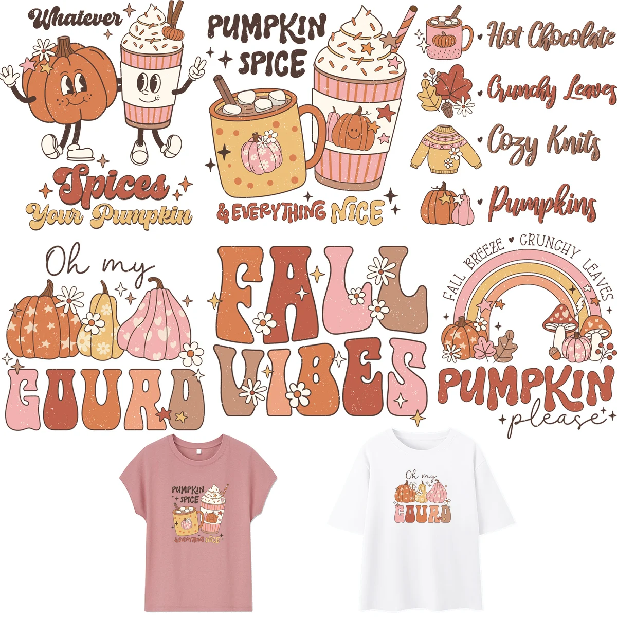 Fall Vibes Iron-On Transfers  Autumn Leaves Decals Diy Accessory Stickers Print On T-Shirt New Design Patches On Clothes