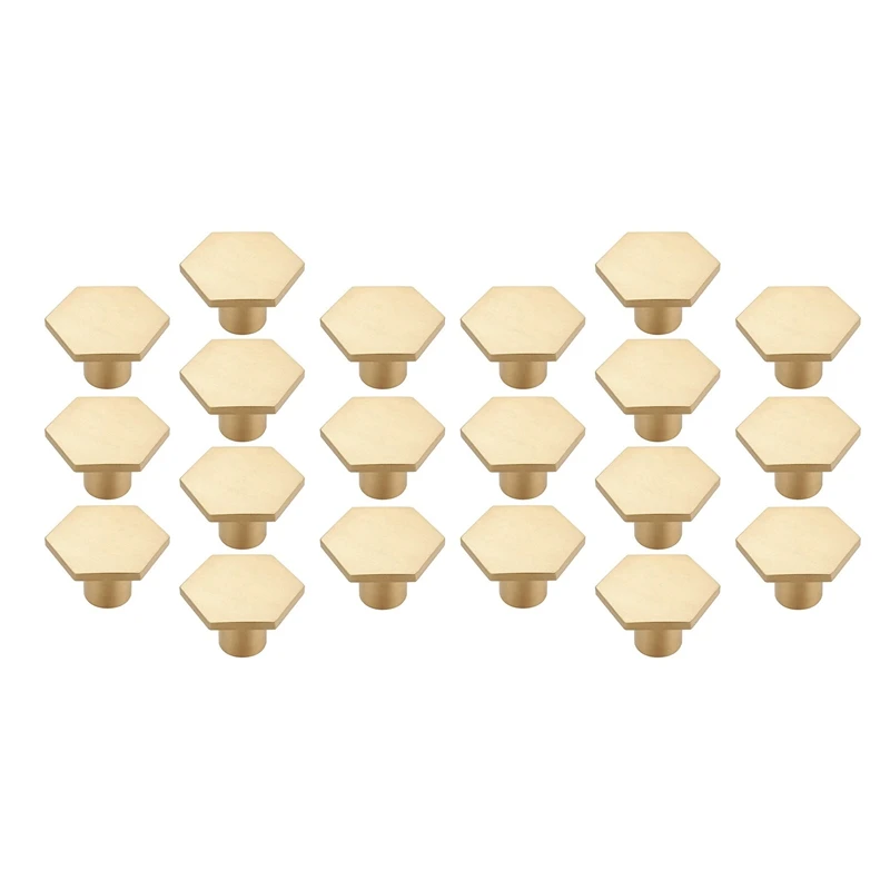 

New-20PCS Brass Cabinet Handles Gold Drawer Knob Hexagonal Knobs For Modern Kitchen Cupboard Bedroom Table(With Screws)