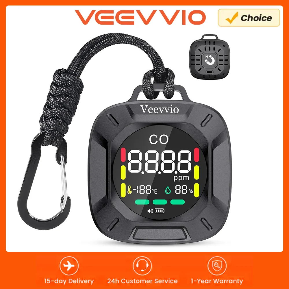 

Custom Alarm 3-in-1 Portable Carbon Monoxide Detector, Rechargeable CO Monitor for Travel, Camping, RV, Hotel Room
