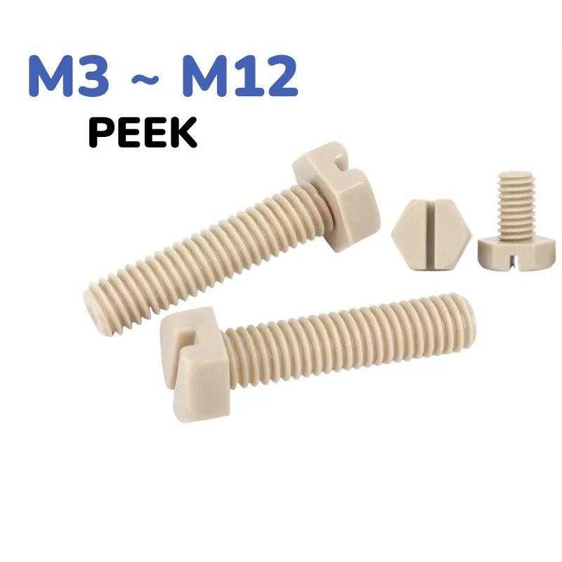 PEEK Plastic Slotted Hexagon Head Bolt Heat Resistant Acid Alkali Insulated Screw M3 ~ M12  3~85mm
