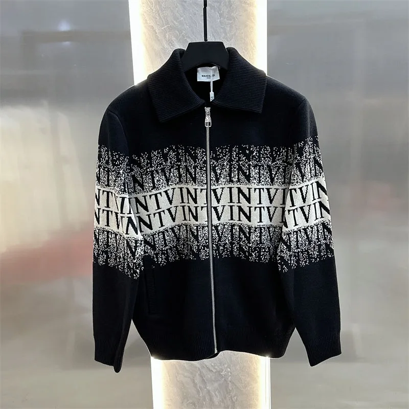 Men's Clothing Spring and Autumn high quality Trendy Brand Light Luxury Fashion Lapel Slim-fit Knitted Casual Sweaters