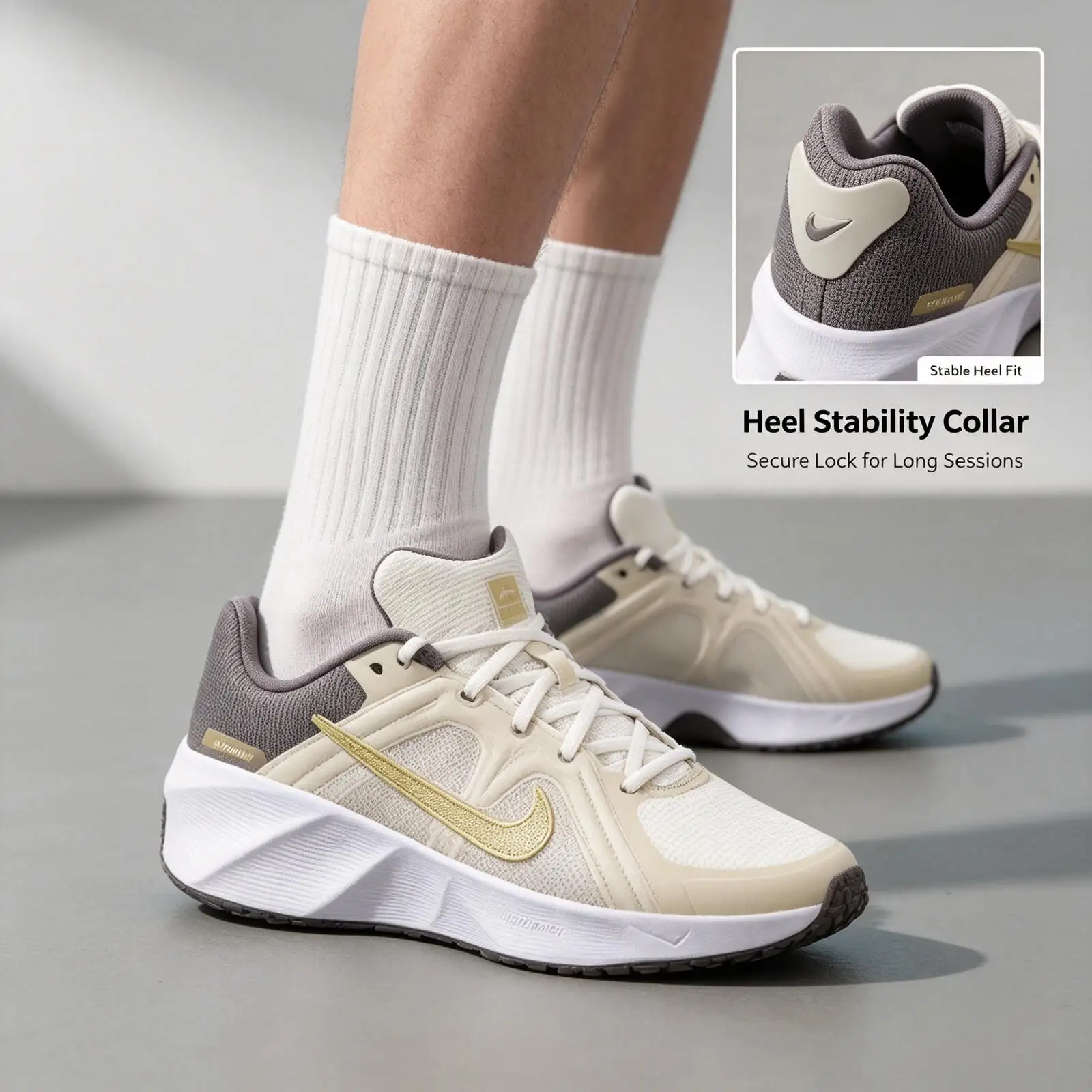Nike Men's White Gray Gold Training Sneakers Breathable Non-Slip Running Shoes Comfortable Athletic Footwear Outdoor Sports - view 2