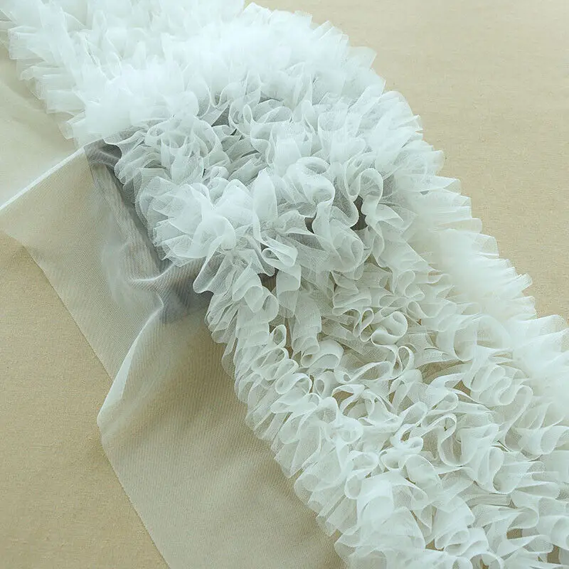 

1M Ruffled Tulle Trim Fabric Pleated Mesh Lace Ribbon Tutu Skirt DIY Dress Lace Ribbon Sewing Clothing Skirt Splicing Material