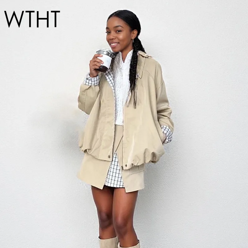 

WTHT Trendy Women's Patchwork Design Lapel Long Sleeves Jacket 2025 Autumn Fashion High Waist Mini Skirts Female 1LS2475