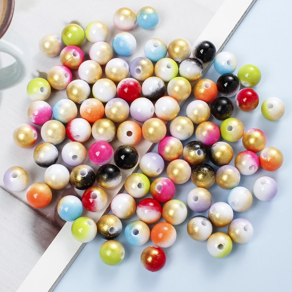 100-200 Stück 6/8mm Farbverlauf Dip-Dye Acrylperlen Sortiment Runde Glitzer-Abstandsperlen für DIY Schmuckherstellung Armbänder Basteln – Detail 4