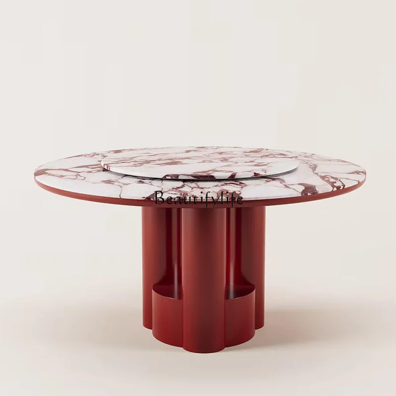 

Italian minimalist round dining table premium sense wabi-sabi style modern light luxury natural marble dining table