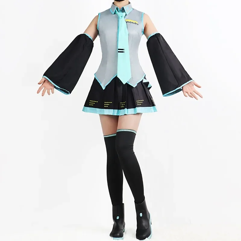 Miku Cosplay Costume JP Anime COS Outfits Women Music Girls Midi Dress Female Virtual Singer Kawaii Carnival Party Wig Full Set