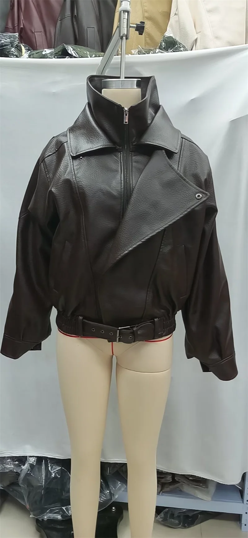 Guobioziy 2026 Fall New Women's Jacket 2026 Fall New Release Loose Faux Leather Biker Jacket Parka European and American Style