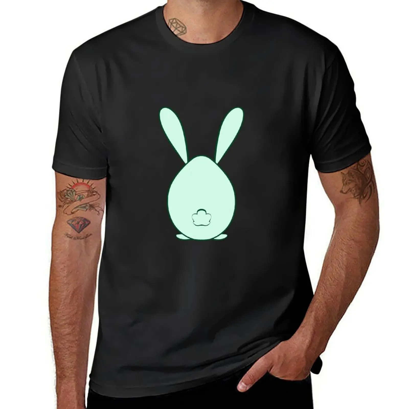 Egg disguised as a rabbit with tail and ears in green T-Shirt plus sizes oversizeds mens graphic t-shirts